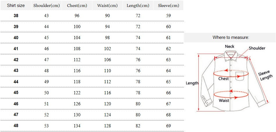 men’s dress shirt size chart